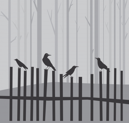 Halloween background with ravens on fenceのイラスト素材