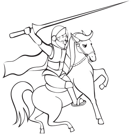 Knight with lance on horseback - outline illustrationのイラスト素材