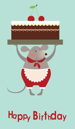 Mouse cooke with cake - birthday greeting cardのイラスト素材