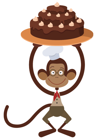 Monkey with cake - happy birthday illustrationのイラスト素材