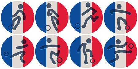 Set of football icons on French flag backgroundのイラスト素材