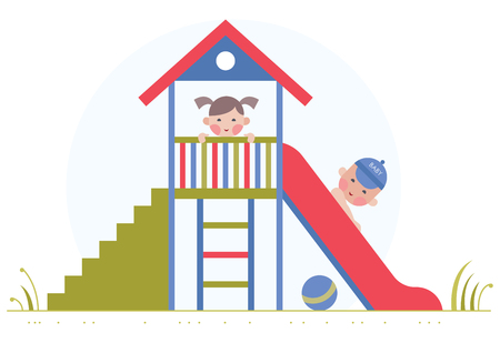 Children are played on a slideのイラスト素材