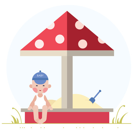 Kids activities - boy playing in the sandboxのイラスト素材