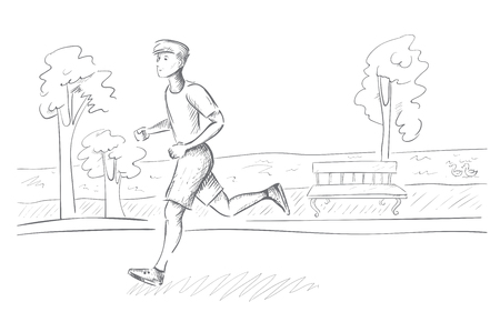 Running athlete. Work to achieve the goal. Outline illustrationのイラスト素材