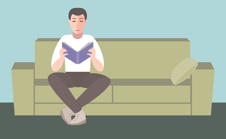 A man sits on a sofa and reading a bookのイラスト素材