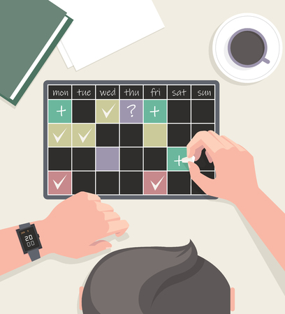 Diary. Completing tasks. The vector color illustrationのイラスト素材