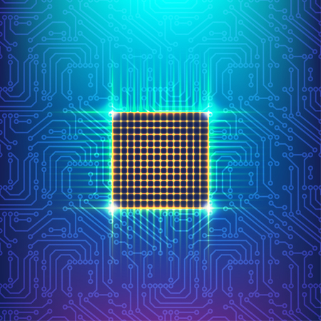 Circuit board background with CPU. Technological concept of internet of things or smart home or...