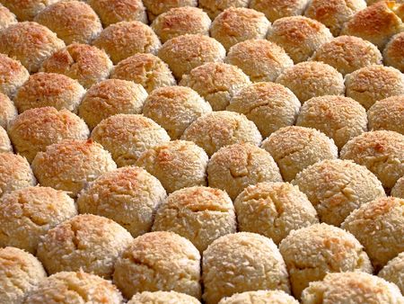 Array of biscuits in tray