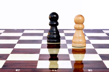 Chess game board with two pawn