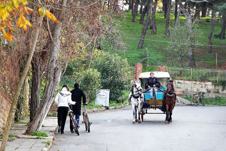 Islands, Istanbul - October 12, 2009:  On Islands Bicycle and horse cabs are still only way for transportationのeditorial素材