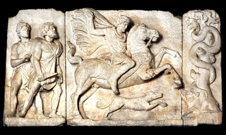 Boar hunt scene, Ancient Roman sculpture, 