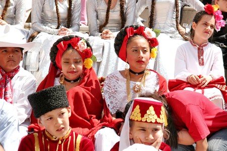 Istanbul - April 25, 2010: Children in traditional costumes during the performance on Children's Day at Maltepeのeditorial素材