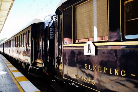 ISTANBUL - SEPTEMBER 02, 2009: Orient Express arrives at last stop at 14:30 pm. Legendary luxury train travels between Paris and Istanbul since 1883のeditorial素材