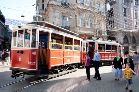 ISTANBUL - JULY 06: People walk around Tunel region at the end of Istiklal Street on July 06, 2010 in Istanbul. Istiklal St. is one of busiest shopping street and famous with nostalgic trams.のeditorial素材
