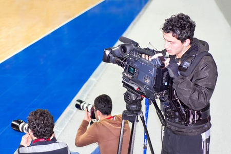ISTANBUL - JANUARY 20: Unidentified cameramen record live during THY Euroleage Top 16 Basketball...