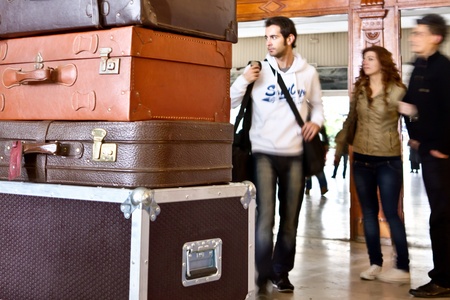 ISTANBUL - NOVEMBER 03: Travelers at Haydarpasa Train Station on November 3, 2011 in Istanbul. It still largest station in Turkey, built by Sultan Abdulhamid as start of Railroad to Baghdad in 1908のeditorial素材