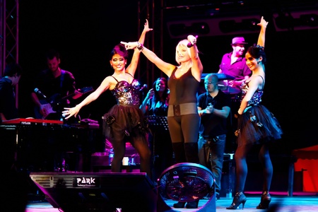 ISTANBUL - SEPTEMBER 18: Pop star Ajda Pekkan performs live during a concert at Maltepe on September 18, 2011 in Istanbul, Turkey. のeditorial素材