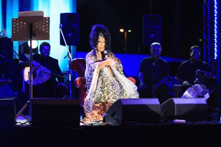 ISTANBUL - JUL 7: Singer Bulent Ersoy performs onstage at the annual Summer Concert events on the Maltepe open-air stage on July 7, 2012 in Istanbul. Classical Turkish Music Concertのeditorial素材