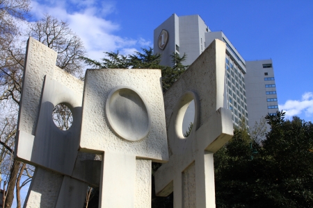 ISTANBUL - FEB 7: High council for protection of natural assets approves the rebuilding of Artillery Barracks at Taksim Gezi Park on February 7, 2013 in Istanbul. Peace Statue by Lerzan Bengisu.のeditorial素材