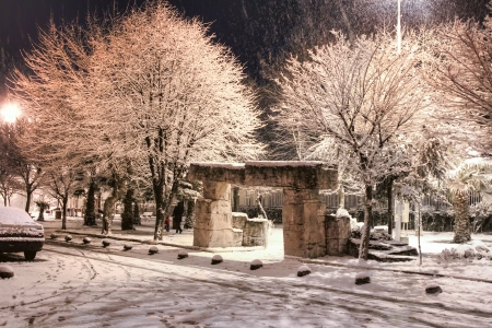 City park in winter nightの写真素材