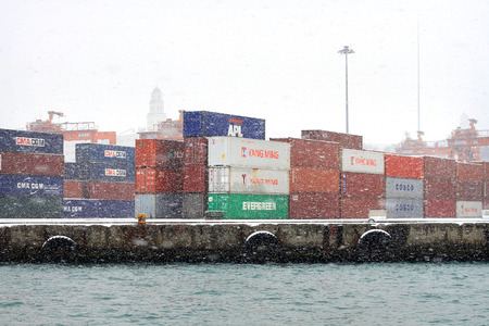 ISTANBUL - JAN 30, 2012: Haydarpasa Container Port. Sea port has a capacity of 1,200 vessels/year with an open storage area of 350,000 m2のeditorial素材