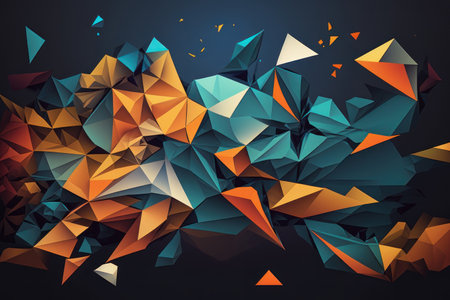 Abstract background, polygons, orange and blue color. AI generative. Background for the site, for the desktop.の素材