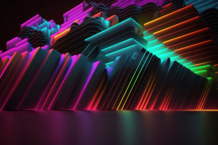 Abstract background, neon lines and dark background. AI generative. Background for the site, for the desktop.の素材