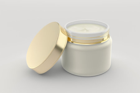 Jar with cream on a white background. AI generative. illustration in photorealistic style.の素材