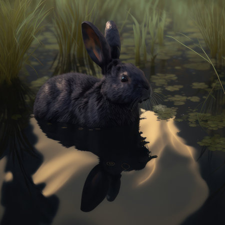 Black water rabbit, eastern horoscope, symbol of 2023. AI generative. illustration in photorealistic style.の素材