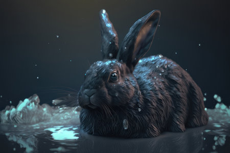 Black water rabbit, Chinese symbol of 2023. AI generative. illustration in photorealistic style.の素材