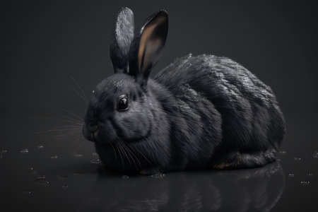 Black water rabbit, symbol of 2023. AI generative. illustration in photorealistic style.の素材