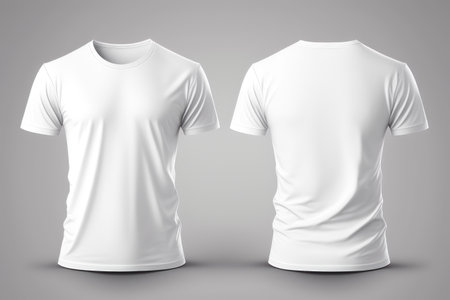 mockup. White T-shirt, front and back view. AI generative. illustration in photorealistic style.の素材