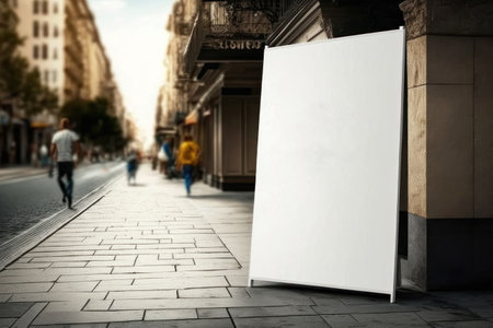 mockup. Advertising stand in the city. AI generative. illustration in photorealistic style.の素材