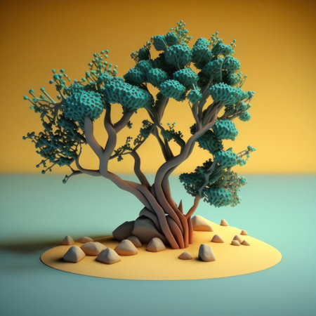 Cartoon tree, 3d. AI generative. Illustration in 3D style.の素材