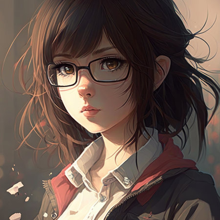 Anime girl with glasses. AI generative. anime style illustration.の素材