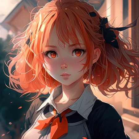 Anime girl with red hair. AI generative. anime style illustration.の素材