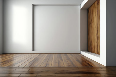 mockup design. Room with white wall. AI generative. illustration in photorealistic style.の素材