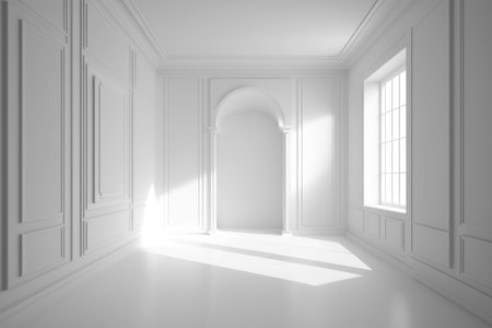 mock up design. White room with a window. AI generative. illustration in photorealistic style.の素材