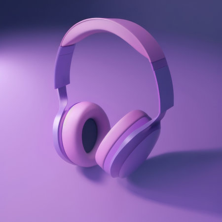 Cartoon pink headphones, 3d. AI generative. Illustration in 3D style.の素材