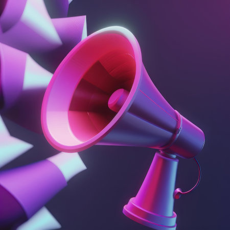 Cartoon purple megaphone, 3d. AI generative. Illustration in 3D style.の素材