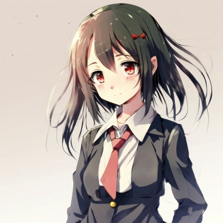 Anime girl in a school suit with a tie. AI generative. anime style illustration.の素材
