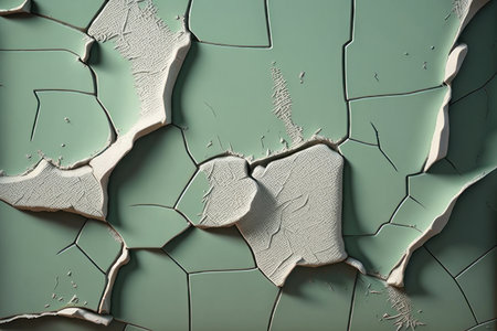 texture, background. Green and gray cracked paint. AI generative. illustration in photorealistic style.の素材