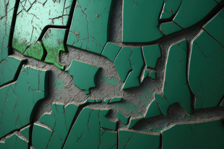 texture, background. Green cracked paint. AI generative. illustration in photorealistic style.の素材