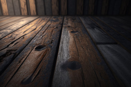 background for advertising. Wooden dark background. AI generative. illustration in photorealistic style.の素材