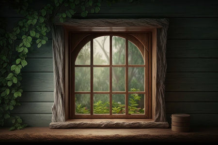 village window. AI generative. illustration in photorealistic style.の素材