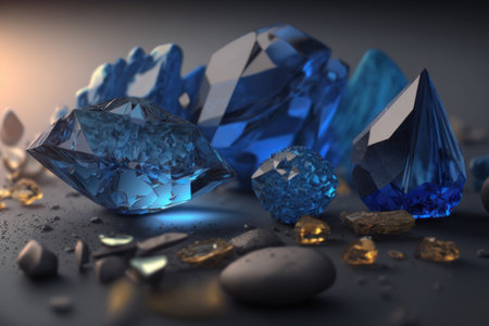 Blue sapphires. AI generative. illustration in photorealistic style.の素材