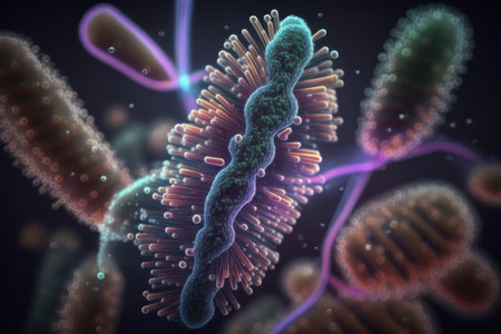 Bacteria close-up. AI generative. illustration in photorealistic style.の素材