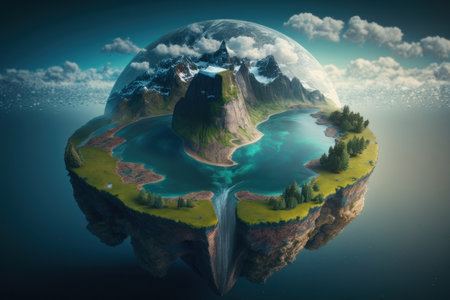 Flat earth concept. AI generative. illustration in photorealistic style.の素材
