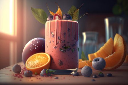 fruit smoothies. AI generative. illustration in photorealistic style.の素材