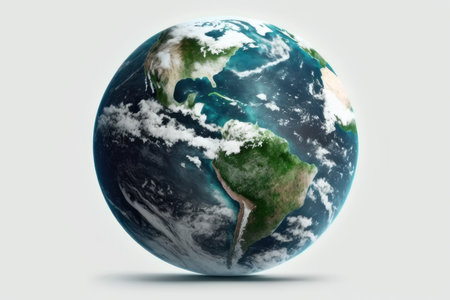 Planet Earth on a white background. AI generative. illustration in photorealistic style.の素材